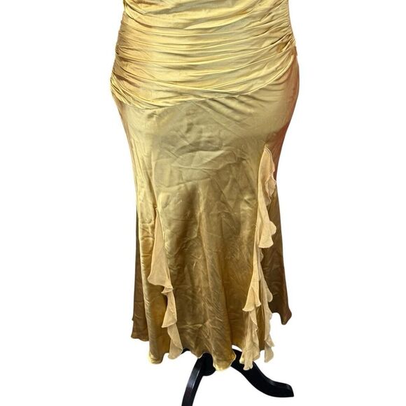 Cache Gold Silk Satin Halter Dress Size 2 NWT Vintage Glam Ruched Ruffle Gown - Picture 4 of 16